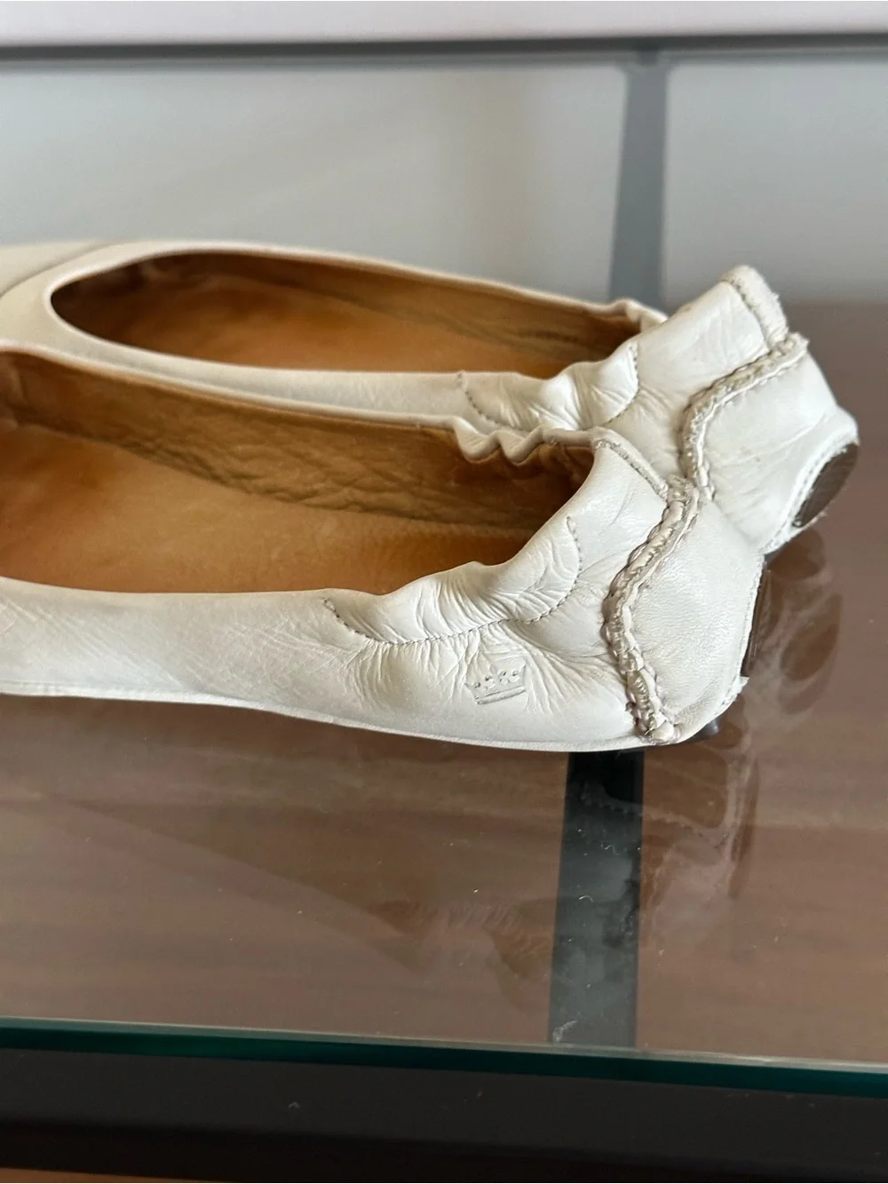 Peter Millar Dana Beige Lizard Cap Toe Ballet Flats Leather Made in Brazil